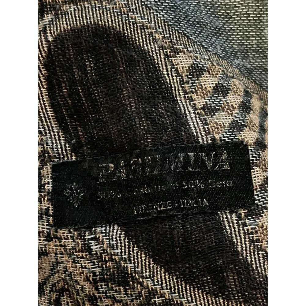 Pashmina Scarf Womens Gold Gray Paisley Cashmere Silk Wrap Shawl Made Italy